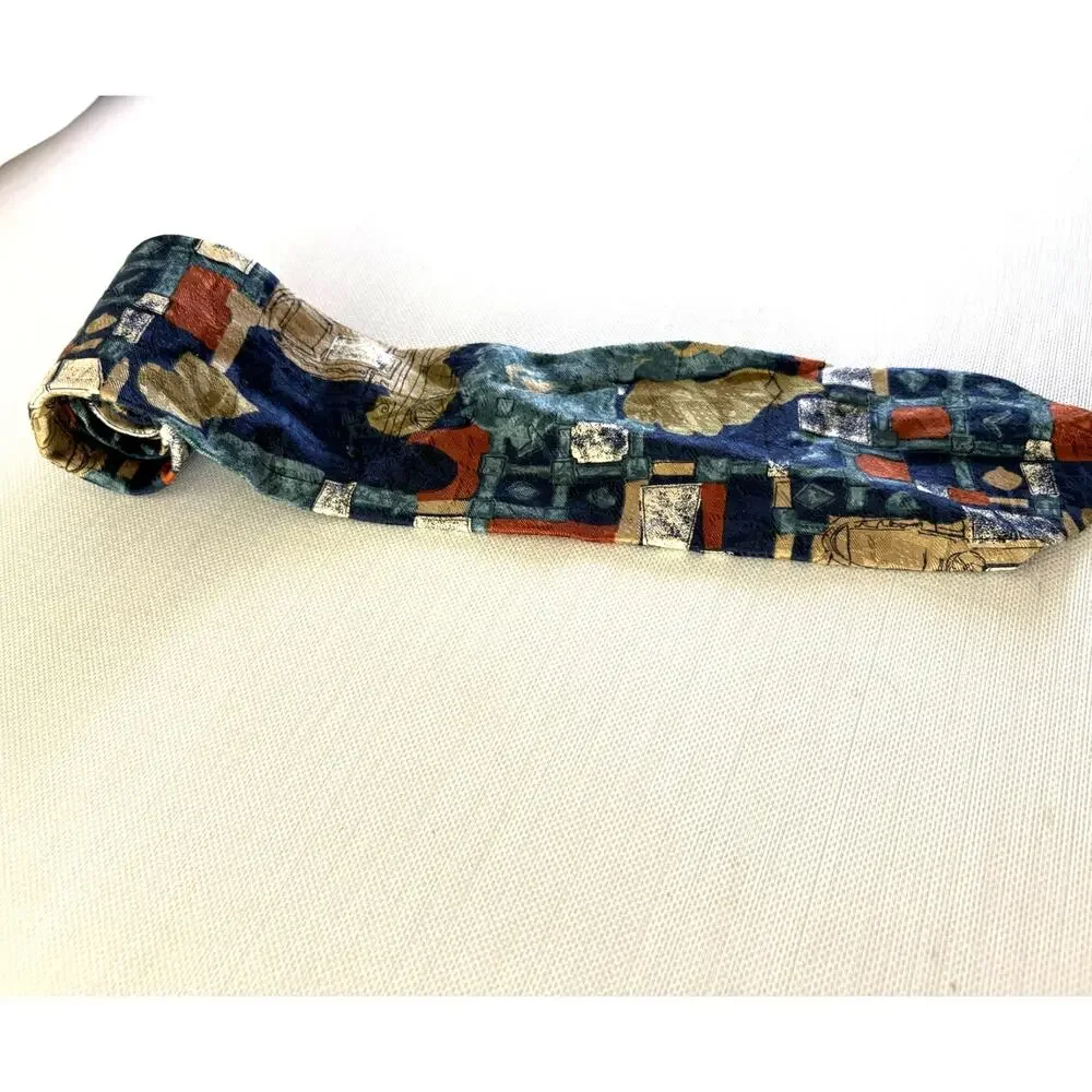 Structure made in Italy 100% silk tie multi-color abstract patterned 1990s